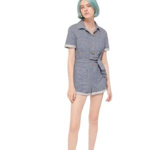 Urban Outfitters Women's Blue Short Sleeve Striped Denim Romper (M)